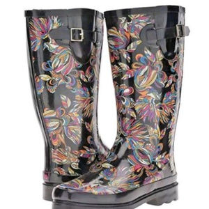 SakRoots Rain Boots Midnight Treehouse Fur Lined